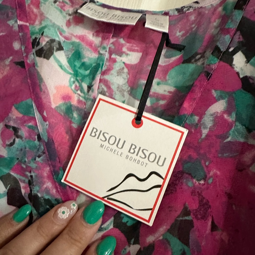Bisou Bisou Women's Floral Top - Pink and Green